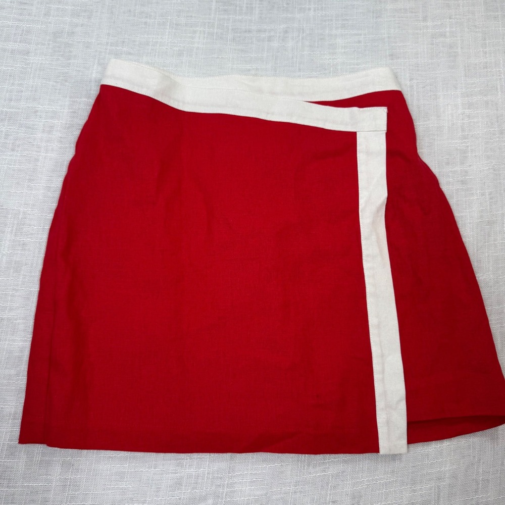 NWT Bagatelle Faux Wrap Skirt S Red Nautical Preppy Linen Minimal Chic Resort